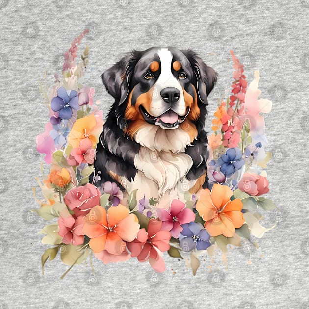 A bernese mountain dog decorated with beautiful watercolor flowers by CreativeSparkzz